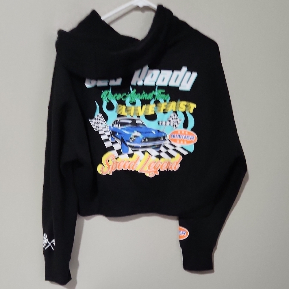 Orange Kiss Womens hoodie Graphic Black size XL cropped racing
